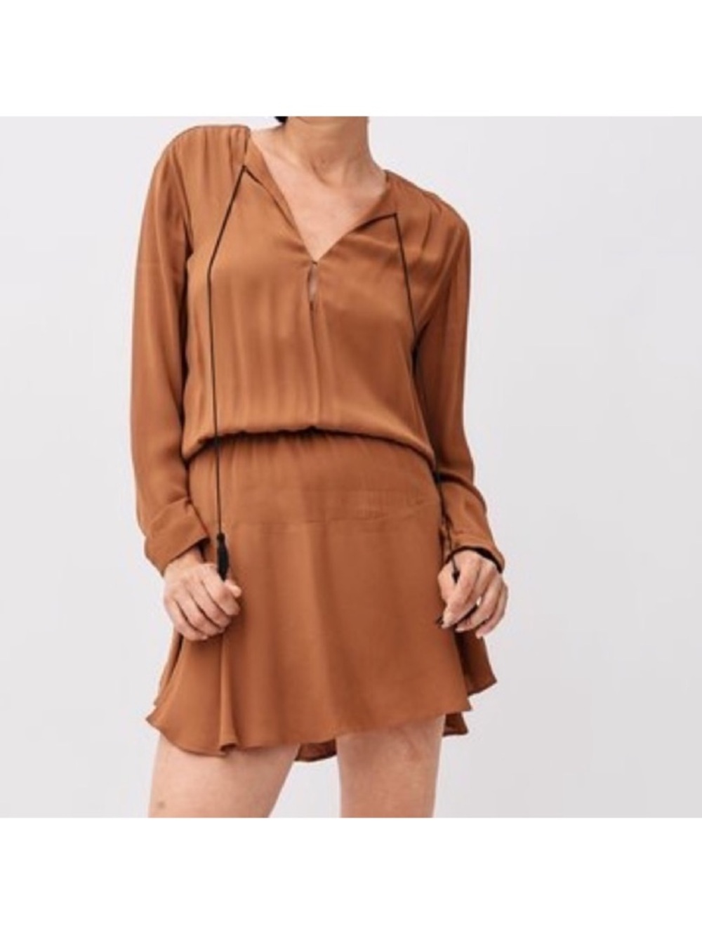 Karina Grimaldi Caramel Pila Stretchy Waist Mini Dress